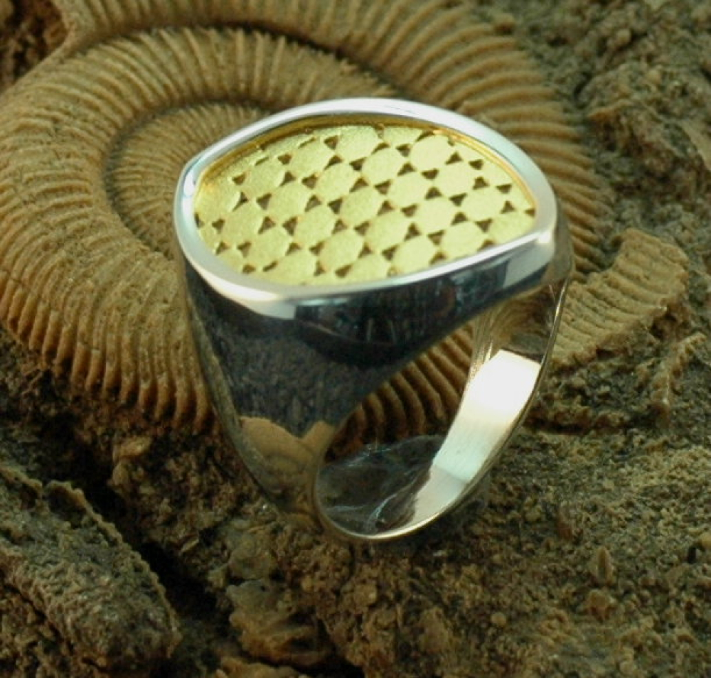 Silber-Ring in Navetteform teilvergoldet